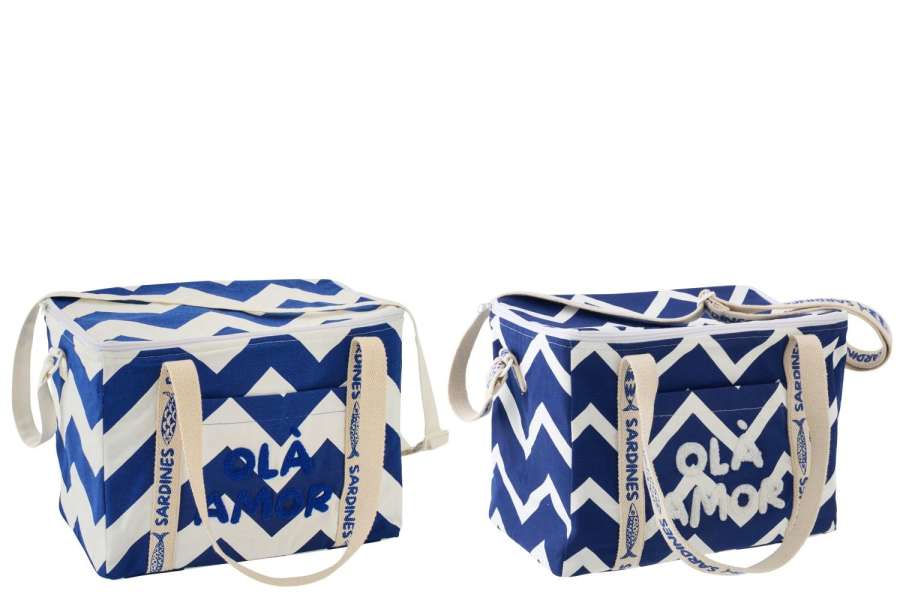 LUNCH BAG OLA AMOR COTTON WHITE/DARK BLUE ASSORTMENT OF 2