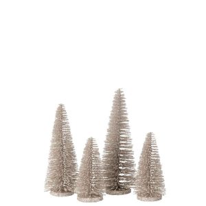 BOX OF 4 CHRISTMAS TREE DECO GLITTERS PLASTIC GREIGE