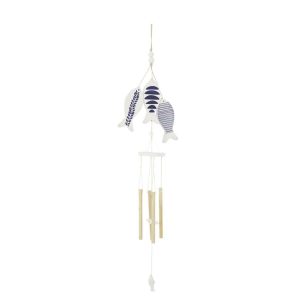 WIND CHIME FISH MIXED PATTERN MDF/ROPE BLUE/WHITE