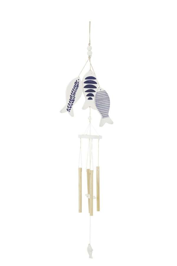 WIND CHIME FISH MIXED PATTERN MDF/ROPE BLUE/WHITE