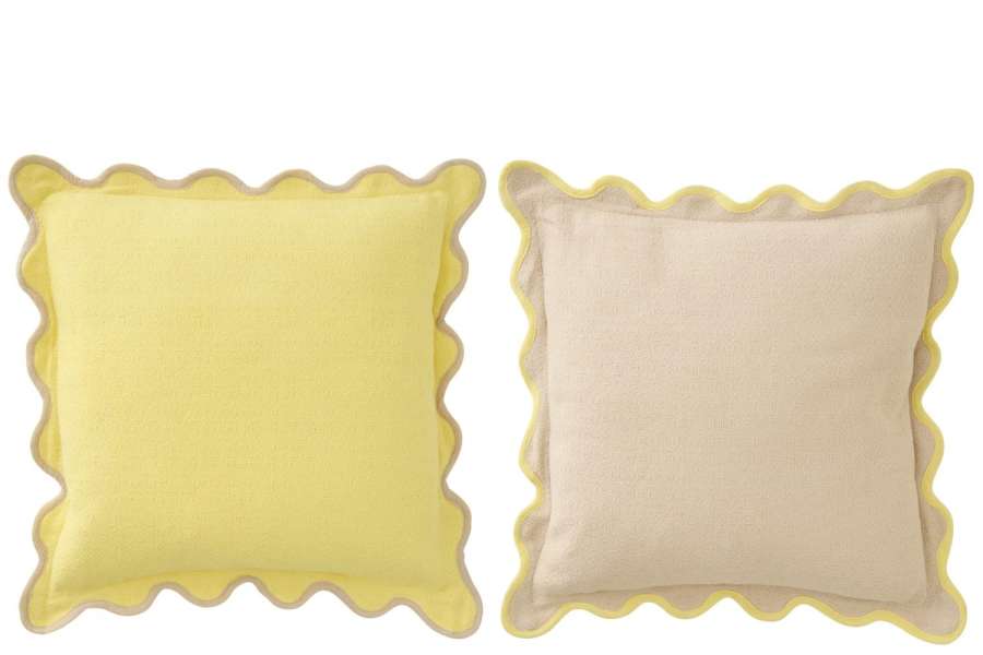 CUSHION SCALLOPED COTTON YELLOW/BEIGE ASSORTMENT OF 2