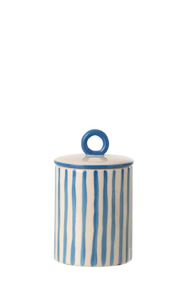 JAR DECORATIVE STRIPED CERAMIC OFF-WHITE/BLUE