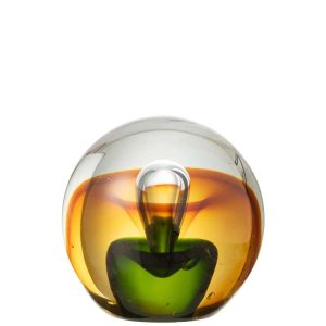 PAPERWEIGHT DROP GLASS AMBER/GREEN LARGE