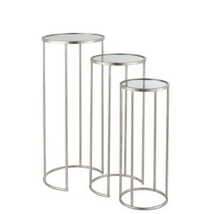 SET OF 3 SIDE TABLES LEO MIRROR IRON SILVER