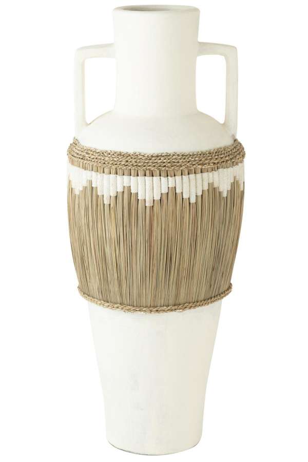 VASE PATTERN+HANDLES TERRACOTA/SEAGRASS WHITE/NATURAL