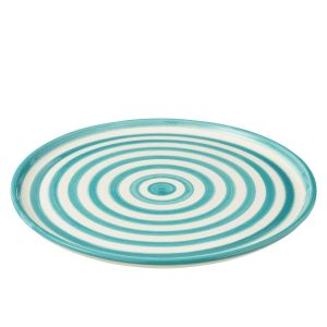 PLATE GRANADA STRIPES CERAMIC WHITE/AQUA