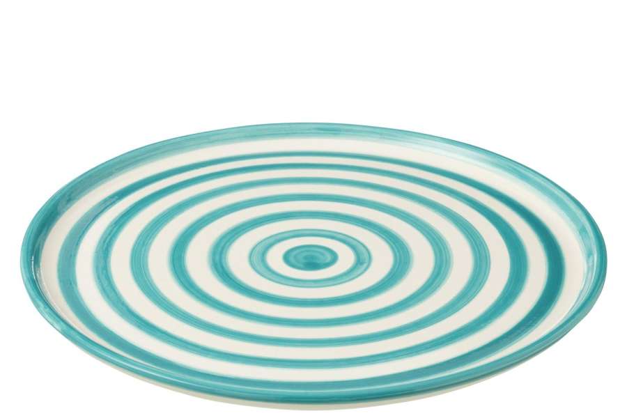 PLATE GRANADA STRIPES CERAMIC WHITE/AQUA