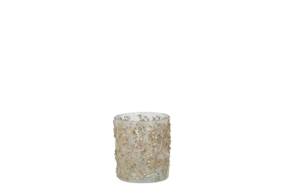 TEALIGHT HOLDER GLITTER CHAMPAGNE SMALL