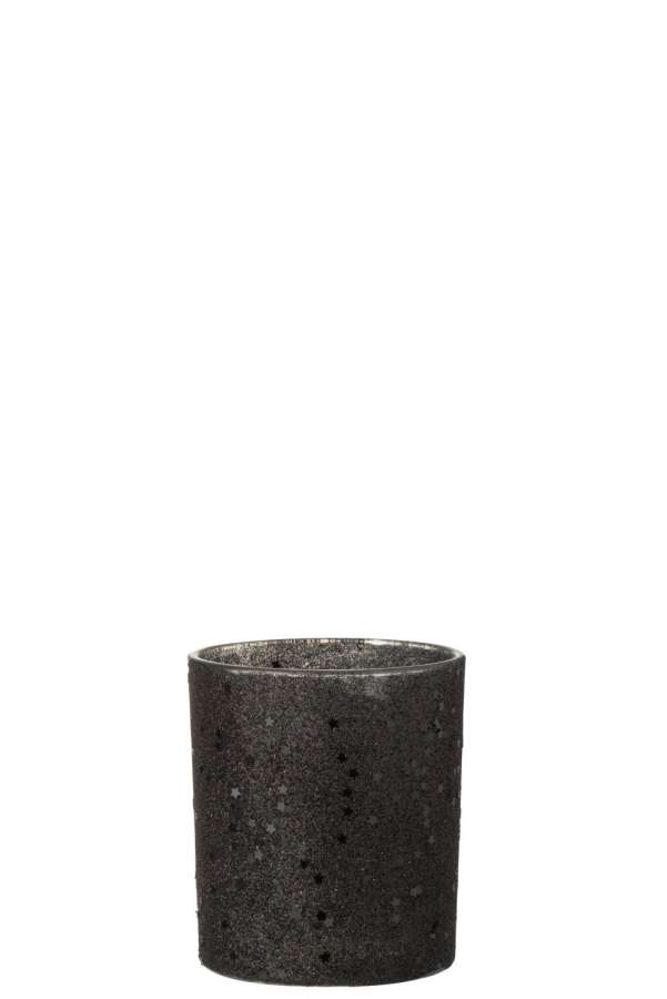 TEALIGHT HOLDER STARS GLASS BLACK