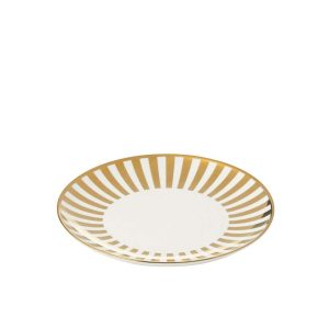 BOX OF 4 PLATE STRIPED PORCELAIN GOLD COLORED/WHITE MEDIUM