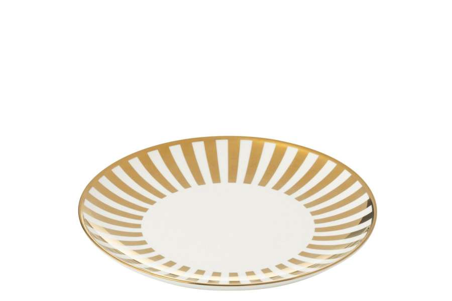 BOX OF 4 PLATE STRIPED PORCELAIN GOLD COLORED/WHITE MEDIUM