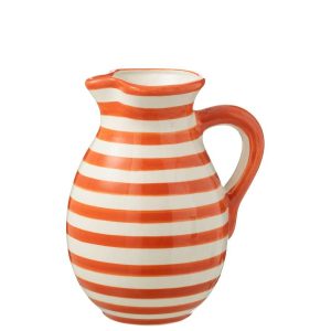 PITCHER GRANADA STRIPES CERAMIC WHITE/ORANGE LARGE