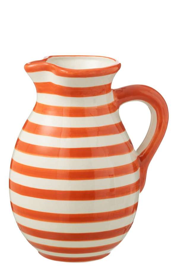 PITCHER GRANADA STRIPES CERAMIC WHITE/ORANGE LARGE