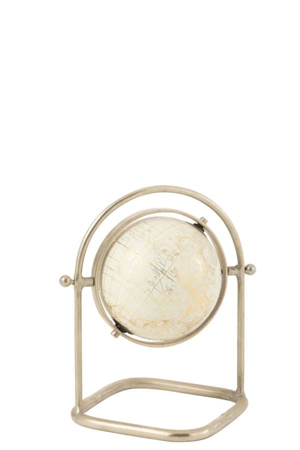 GLOBE ON FOOT METAL/PAPER WHITE/SILVER/GOLD SMALL