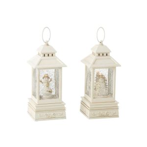 WATER GLOBE LANTERN SNOWMAN PLASTIC WHITE ASSORTMENT OF 2