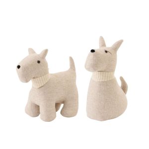 DOORSTOP DOG + SCARF POLYESTER BEIGE SMALL ASSORTMENT OF 2