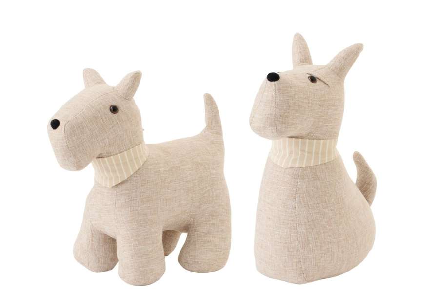DOORSTOP DOG + SCARF POLYESTER BEIGE SMALL ASSORTMENT OF 2