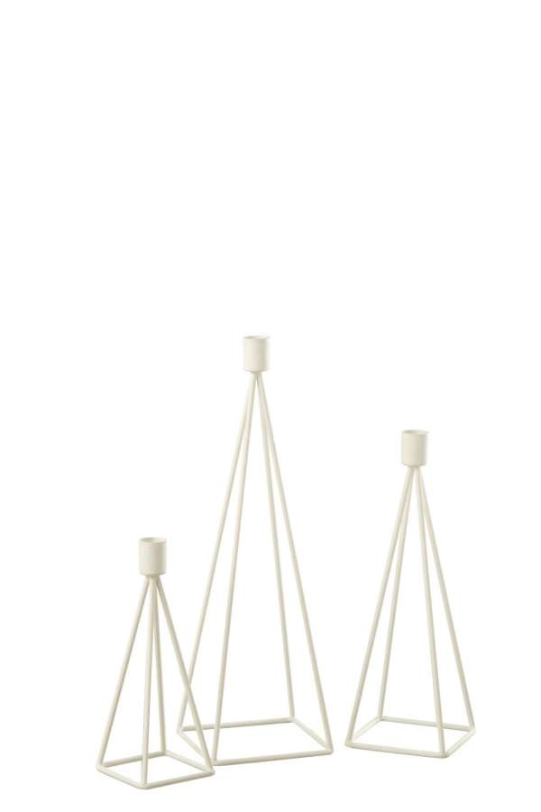 SET OF 3 CANDLE HOLDER METAL WHITE