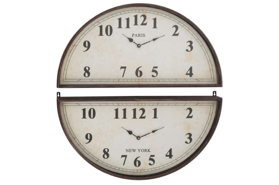 CLOCK 2 PIECES PARIS LONDON METAL BROWN