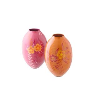 VASE FLOWERS METAL PINK/ORANGE LARGE ASSORTMENT OF 2
