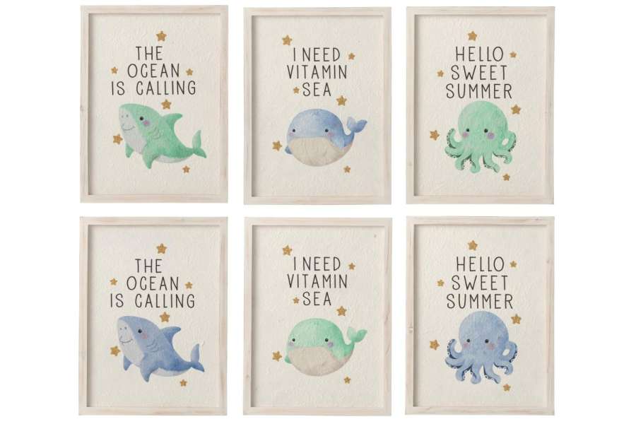 WALL DECORATION SEA ANIMALS PAPER MULTICOLORED ASSORTMENT OF 6