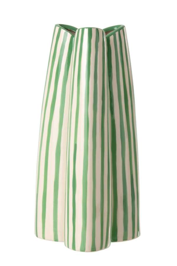 VASE STRIPED CERAMIC OFF-WHITE/GREEN LARGE
