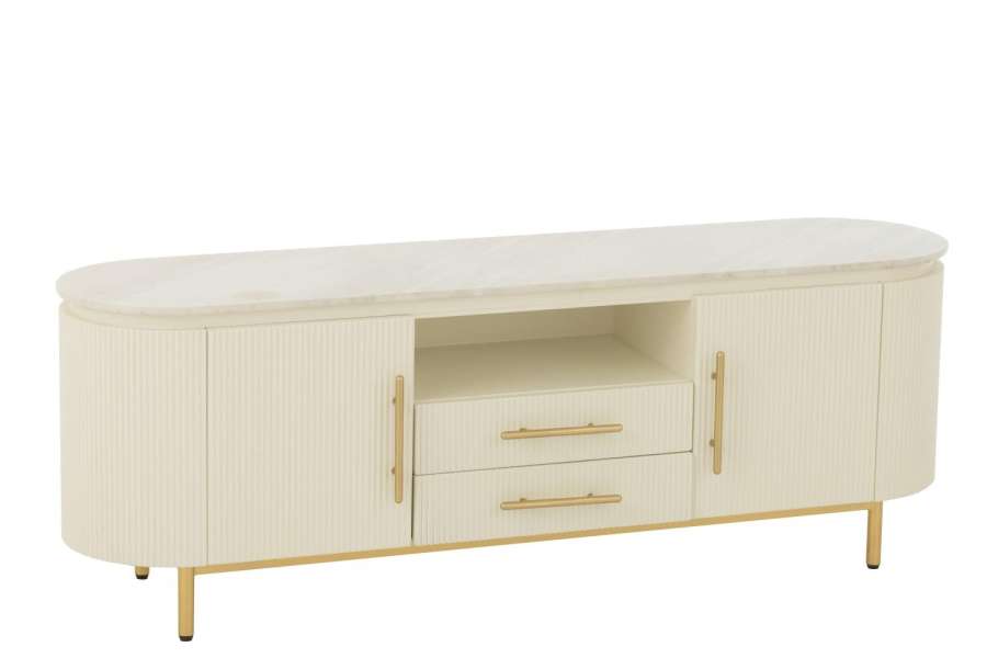 TV STAND MDF/MARBLE/METAL WHITE/GOLD COLORED