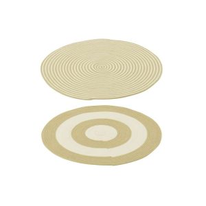 RUG ROUND STRIPED POLYESTER NATURAL/WHITE ASSORTMENT OF 2