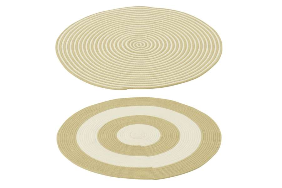 RUG ROUND STRIPED POLYESTER NATURAL/WHITE ASSORTMENT OF 2