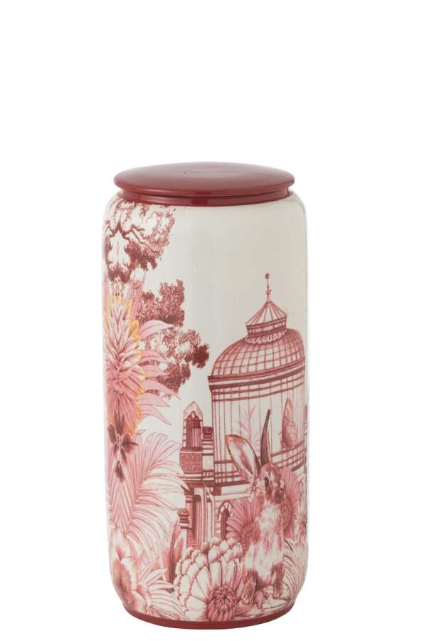 JAR MORIKO ROUND PORCELAIN RED/WHITE LARGE