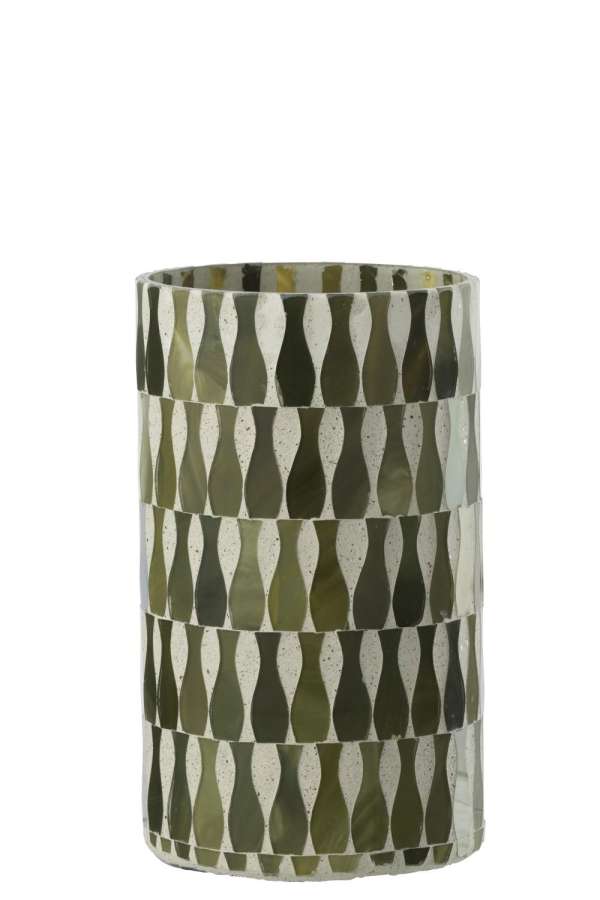 CANDLE HOLDER GLASS OLIVE/WHITE LARGE