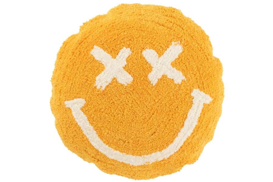 CUSHION SMILEY TUFTED COTTON ORANGE/WHITE