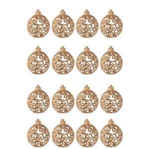 BOX OF 16 CHRISTMAS BAUBLE BAROQUE PATTERN PLASTIC PEACH