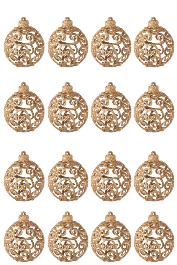 BOX OF 16 CHRISTMAS BAUBLE BAROQUE PATTERN PLASTIC PEACH