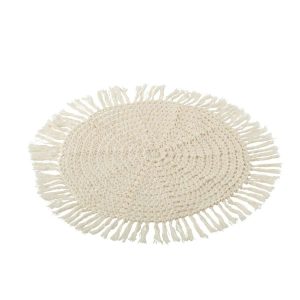 PLACEMAT ROUND WOVEN+FRINGES POLYESTER BEIGE