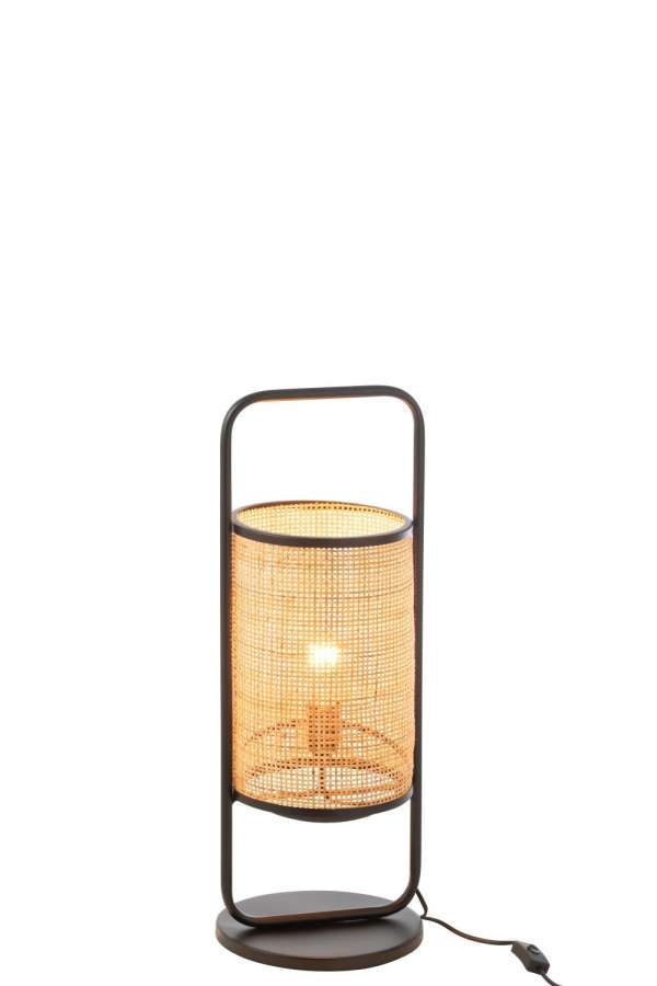 LAMP ON FOOT ELTON METAL/RATTAN BLACK/NATURAL SMALL