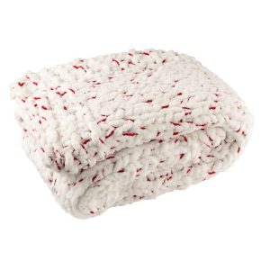 BLANKET KNITTED POLYESTER WHITE/CHRISTMAS RED