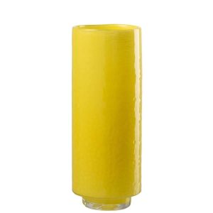 VASE CYLINDER RELIEF GLASS YELLOW LARGE