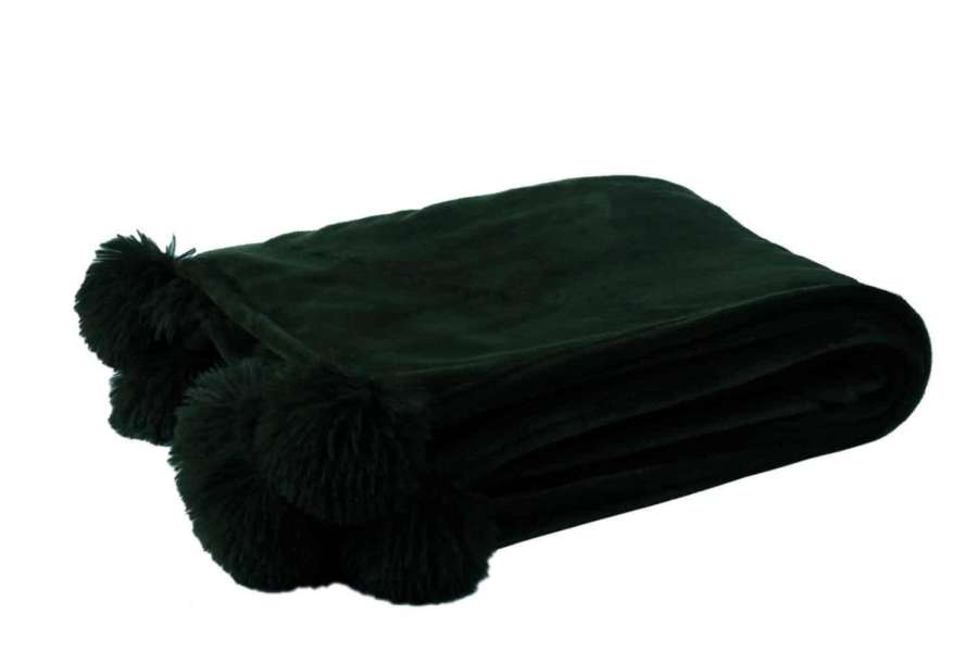 PLAID POMPOM POLYESTER BLACK