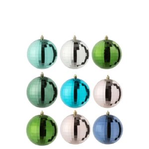 BOX OF 9 CHRISTMAS BAUBLE DISCO PLASTIC MULTICOLORED