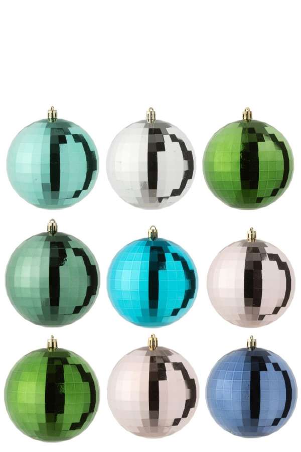 BOX OF 9 CHRISTMAS BAUBLE DISCO PLASTIC MULTICOLORED