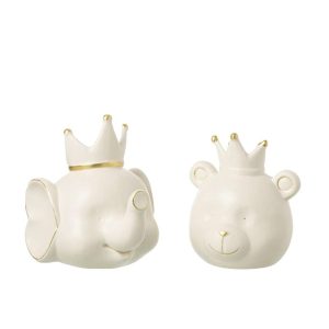 PIGGY BANK ELEPHANT HEAD + CROWN PORCELAIN ECRU/GOLD COLORED LARGE ASSORTMENT OF 2