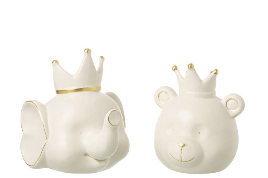 PIGGY BANK ELEPHANT HEAD + CROWN PORCELAIN ECRU/GOLD COLORED LARGE ASSORTMENT OF 2