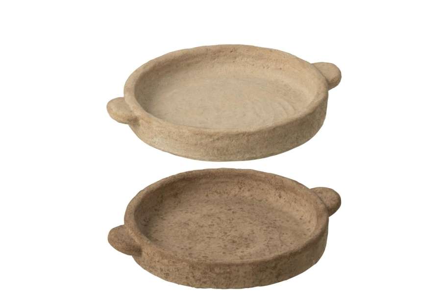 PLATE ROUND CEMENT BEIGE/DARK BROWN SMALL ASSORTMENT OF 2
