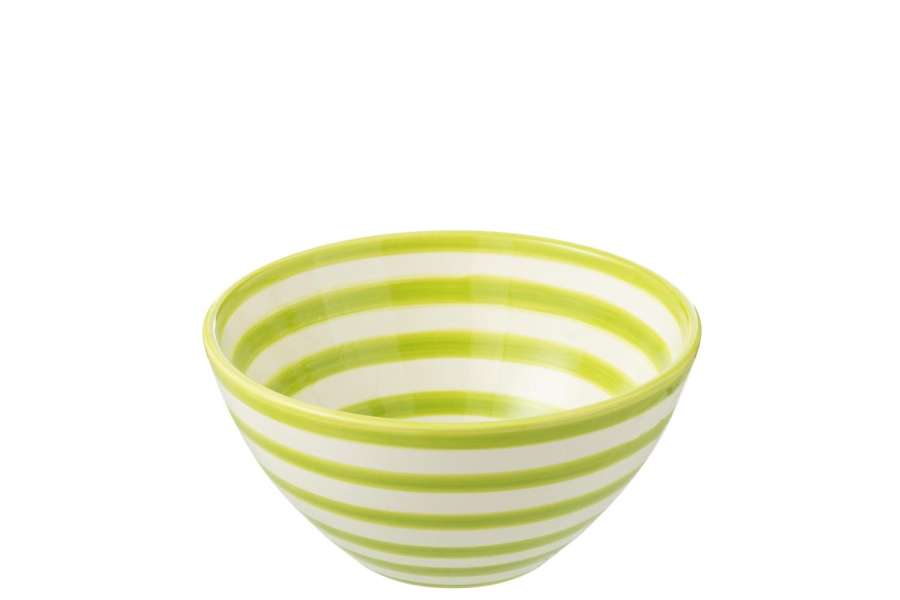 BOWL GRANADA STRIPES HIGH CERAMIC WHITE/GREEN MEDIUM