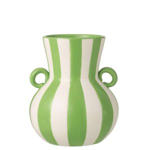 VASE STRIPED CERAMIC GREEN/WHITE