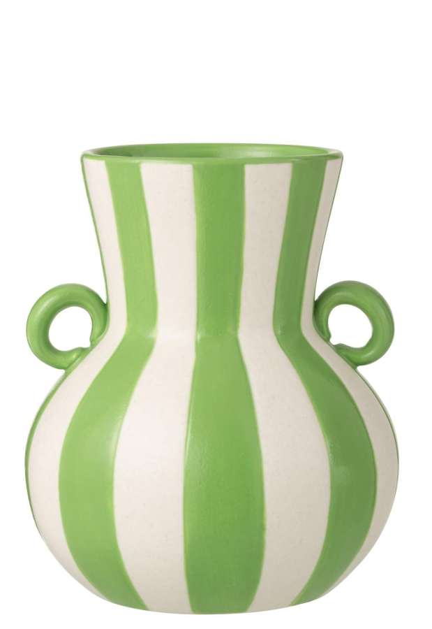 VASE STRIPED CERAMIC GREEN/WHITE