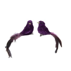BIRD+CLIP POLYFOAM/FEATHERS PURPLE ASSORTMENT OF 2
