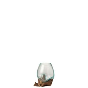 VASE ON FOOT GAMAL WOOD/RECYCLED GLASS NATURAL/TRANSPARENT MEDIUM