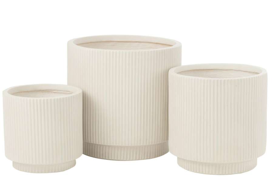 SET OF 3  FLOWERPOTS MISTY  CLAY WHITE